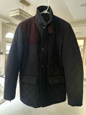 Vince Camuto Quilted Navy Jacket with Brown Shoulder Patch